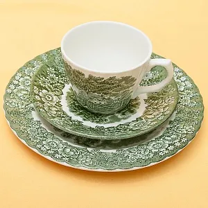 Чайная пара+Тарелка (Тройка) «Memory Lane (Green)» Фарфор BRITISH ANCHOR, Англия - 60 гг.