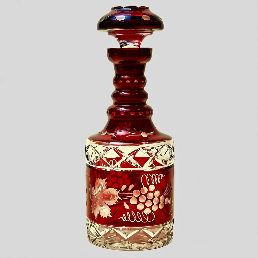 Графин и Четыре Стакана «Виноград» из Цветного Хрусталя DOROTHEENHUTTE Западная Германия 60гг.