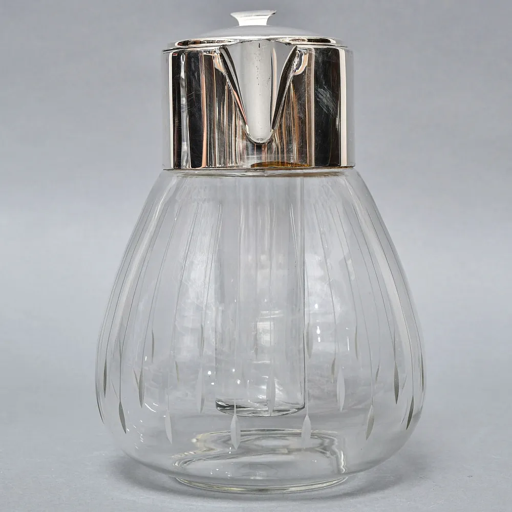 Винтажный Стеклянный Кувшин - Графин на 3 литра с Колбой для льда, Silverplated Германия. 