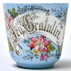 Антикварная Фарфороввая Чайная Пара «ПОЗДРАВЛЯЮ», Германия, конец XIX века.