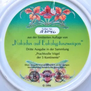 Редкость! Коллекционная Тарелка «Какаду» Фарфор, Hause Schirnding, Германия - 1994 год.