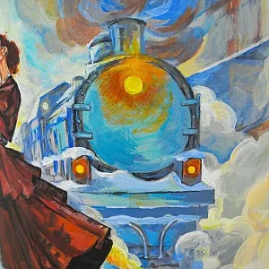 Авторская Картина на Винтажном Бидоне «Паровоз, Перрон и Любовь» - «Зонтичница» или Ёмкость - для хранения зонтов и тростей .