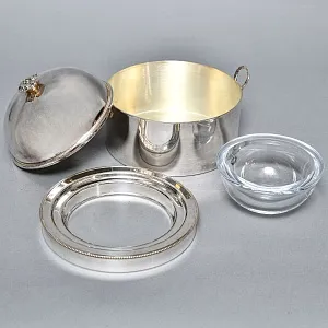 Сервировочная Металлическая Икорница со стеклянной вставкой, Silverplate, Sheffield Англия.