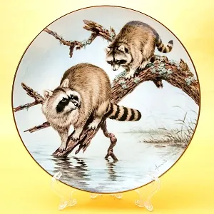 Коллекционная Фарфоровая Тарелка «Лесной Год, МАРТ. Еноты» Фарфор, Англия - 1982 год. 