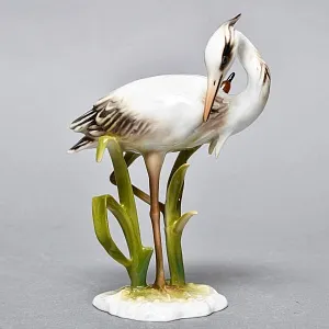 Коллекционная Фарфоровая статуэтка «Птица. Цапля в камышах», Kaiser Германия, 1979 - 1990 годы.