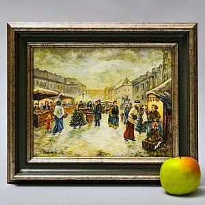 Очаровательная Картина «РОЖДЕСТВЕНСАЯ ЯРМАРКА», Холст, Масло. Германия 1991 год.