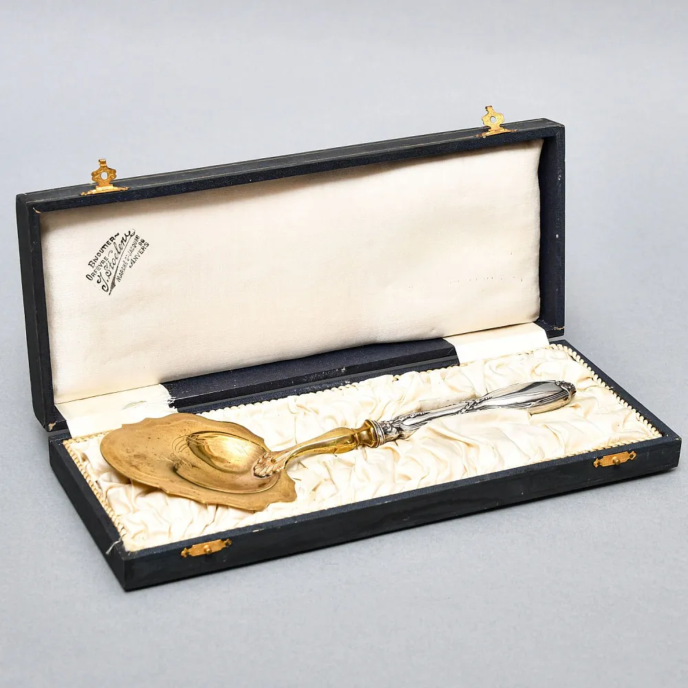 Старинная Сервировочная Лопатка для подачи в футляре, Silverplate Франция первая половина ХХ века.