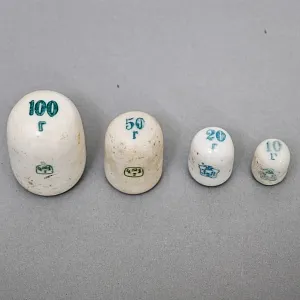 Редкость! Антикварный Набор фарфоровых гирь разновесов (100-50-20-10гр.) - СССР - 20 гг.