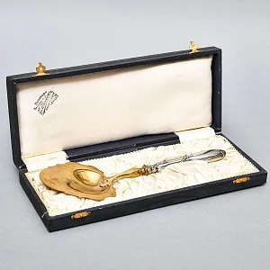 Старинная Сервировочная Лопатка для подачи в футляре, Silverplate Франция первая половина ХХ века.