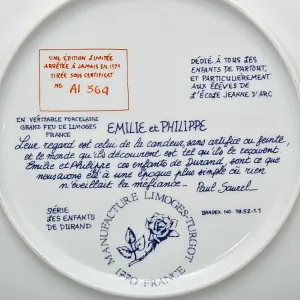 Авторская Тарелка «Дети. Эмилия и Филипп». Фарфор Limoges Франция - 1980 год.