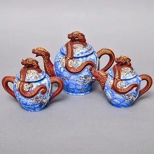 Чайный Сервиз на 6 персон «Небесные Драконы», Фарфор SATSUMA Япония, середина ХХ века.