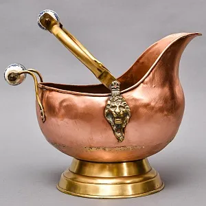 Классический Медный Зольник с  Фарфоровыми ручками, Кашпо Англия, середина ХХ века!