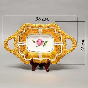 Фарфоровая Сухарница с ручками - Блюдо «Роза Мейсена», MEISSEN Германия, 1924 - 1934 годы.