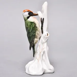 Птица - Фарфоровая статуэтка «Зеленый дятел на стволе дерева», ROSENTHAL Германия, 40-е годы.