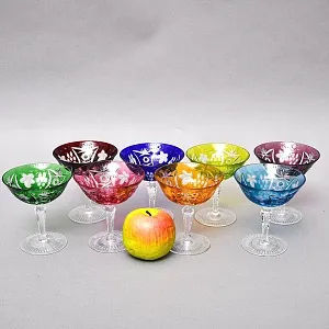 Полный Набор - 8 штук, Хрустальных Фужеров для Мартини или Шампанского серия «Виноград», NACHTMANN Германия 60 гг.