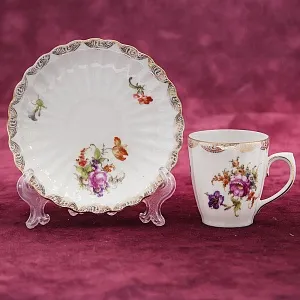 Антикварная Кофейная пара «БУКЕТ», Wurttemberg Германия, 1904 - 1934 годы.