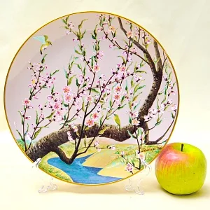 Тарелка - Блюдо «Апрель» - «Воробей - Белоглазка и Цветущая Сакура» Фарфор, Franklin Mint Япония, 1979 год.