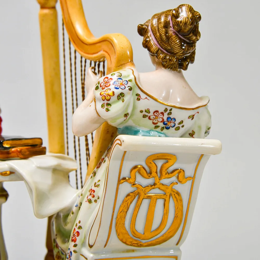 Антикварная Статуэтка «Арфистка и Кавалер - Репетиция», фарфор Scheibe - Alsbach, Германия.