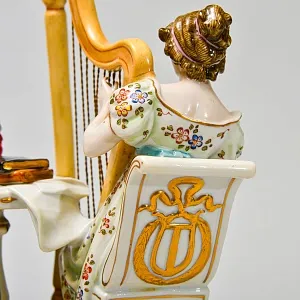 Антикварная Статуэтка «Арфистка и Кавалер - Репетиция», фарфор Scheibe - Alsbach, Германия.