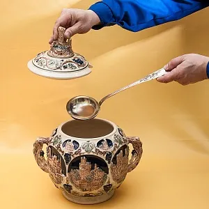 Крюшонница - Горшок для Глинтвейна «Старинные Замки» + 4-е Кружки Фаянс Германия