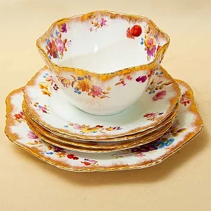 Антикварный Фарфоровый Десертный набор тарелок «Летний сад», Англия, конец ХIX - начало ХХ века.