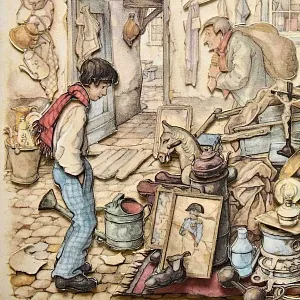 Объемная Картина - Панно в технике 3D декупаж «Лавка старьевщика», 70-е годы ХХ века.