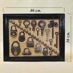 Коллекционное Панно - Картина «Антикварная Бытовая утварь - Замки - Ключи», Россия XIX век. 
