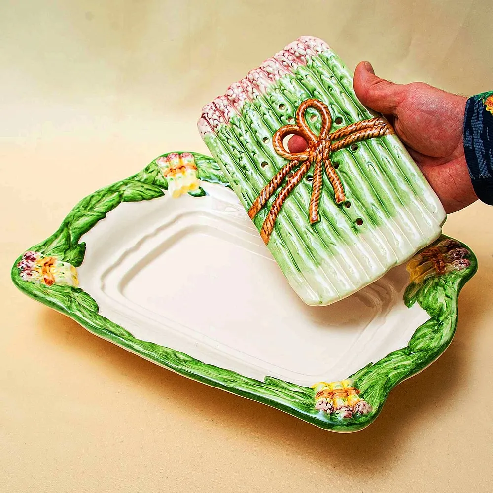 Фаянсовое Сервировочное Блюдо - Судок для подачи Спаржи, Франции начало ХХ века.