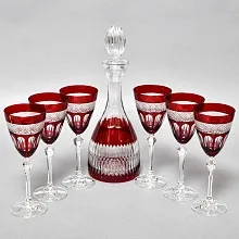 Рубиновый Хрусталь! Набор Графин + Шесть Бокалов, Cristallerie de Lorraine, Франция 70-е годов ХХ века.