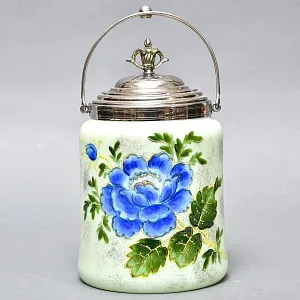 Бисквитница - Сахарница - Баночка с крышкой «Синий Цветок», Стекло Англия 50-е годы ХХ века. 
