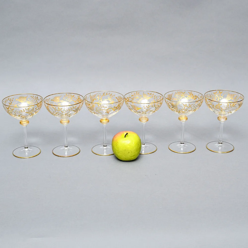 Хрустальные Фужеры для Шампанского - Креманки серия «Золотой Фазан», JOSEPHINENHUTTE, Германия -50 гг. 