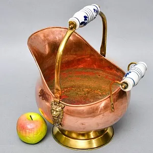 Классический Медный Зольник с Фарфоровыми ручками, Англия первая половина ХХ века!