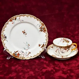 Антикварная Фарфоровая Чайно-Кофейная пара + Тарелка (тройка), Франция Limoges, 1876 - 1896 годы. 