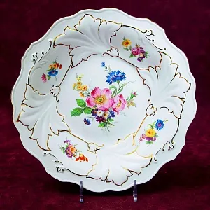 Коллекционное Сервировочное Блюдо - Тарелка «Кленовый лист и Цветы», Фарфор WEIMAR Германия.