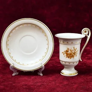 Классическая Фарфоровая Пара «Цветочное Золото» для Горячего Шоколада или Какао, KAISER Германия - 1979 год.