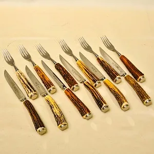 Редкость! Большой Сервировочный Набор для стейка «Охота», ANTON WINGEN Solingen, Германия 50-е гг. ХХ в.