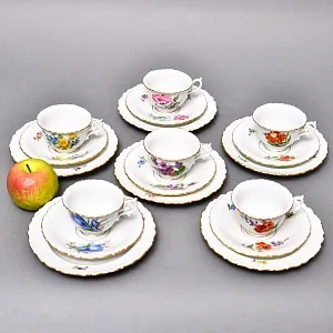 Чайный набор «Мейсенский букет» на 6 персон, Фарфор MEISSEN Германия, 1924 - 1934 годы. 