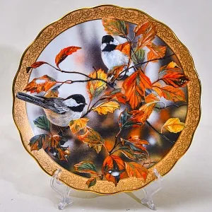 Коллекционная Фарфоровая тарелка «Птицы. Осенние синицы»,  Bradford Exchange Англия - 1996 год.