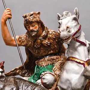 Антикварная Фарфоровая статуэтка «ОХОТА НА БЫКА», Scheibe-Alsbach Германия, первая половина ХХ века. 