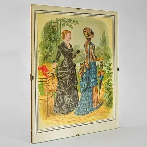 Винтажная Картина - Иллюстрация - Гравюра «Мода. Дамы у пруда», Франция.