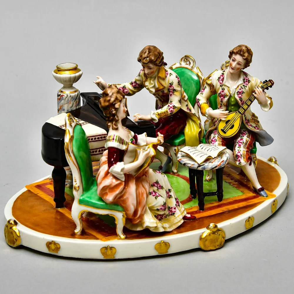 Антикварная Фарфоровая Статуэтка - Подсвечник "Музыкальное Трио", Ernst Bohne Sohne Германия.