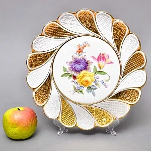 Антикварное Фарфоровое Блюдо - Тарелка «Букет с желтой розой», MEISSEN Германия, начало ХХ века.