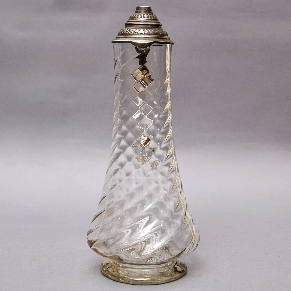 Старинный Хрустальный Кувшин - Графин с Оловянной крышкой, Ручной работы Германия середина XX века.