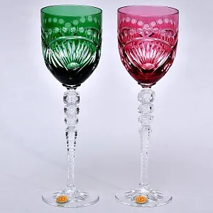 Два Бокала для Вина «Тет-а-Тет» из Цветного Хрусталя,  PEILL und PITZLER Германия, 70 -е годы ХХ века.
