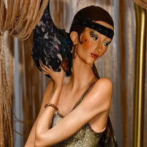 Редкость! Настольная Электрическая Лампа - Светильник «Дама с Павлином», Florence Италия -1987 год.