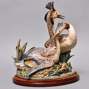 Большая Коллекционная Фарфоровая статуэтка «Морские птицы. Две чомги в камышах» серия Грес, Lladro Испания.