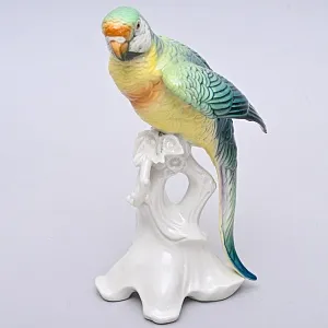Птица - Фарфоровая статуэтка «Зелёный Попугай», Карл Энс / Karl Ens Германия, 50-е гг.