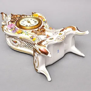 Большие Каминные Механические Фарфоровые Часы с боем «Букет из Роз», Franz Hermle & Sohn Германия 50 гг.