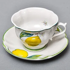 Авторский Чайный сервиз на 4 персоны «Лимоны», фарфор, ручная роспись, Гжель Россия -2000 г..