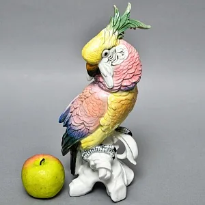 Большая Фарфоровая Статуэтка Птицы «Розовый Какаду» Н-36 см., Karl Ens Германия, первая половина ХХ века.